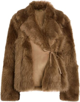 Nour Hammour Verena Shearling Wrap Jacket - Brown Mink - XS (UK6 / XS)