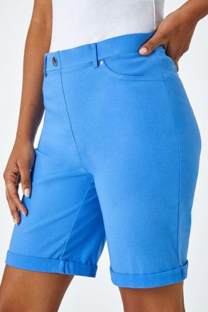 Roman Elastic Waist Turn Up Stretch Shorts