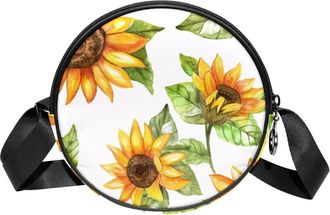 Generic Circle Crossbody Bag for Women, Sunflower Small Sling Bag Daypack with Zipper Adjustable Shoulder Straps Casual Ladies Girls Round Purse