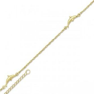 Allurez Adjustable Twist Chain Dolphin Anklet in 14k Yellow Gold