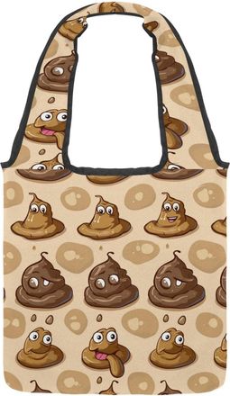 Generic Cute Poo Print Reversible Canvas Shoulder Tote - Double-Sided Print, 12oz Cotton, 27cm Drop, Fold-Flat Bag for Travel, Shopping, Street Outings