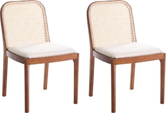Beliani Conjunto De 2 Sillas De Comedor Trenza Vienesa Respaldo De Rat&aacute;n Asiento De Poli&eacute;ster Estructura De Madera De Caucho Sin Reposabrazos Marr&oacute;n Edina