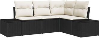 vidaXL Vidaxl - Conjunto De Sof&aacute; De Jard&iacute;n Con Coj&iacute;n 4 Pcs Negro, Crema