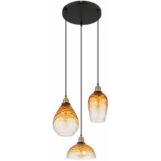 Globo Lighting Lampada a sospensione a led lampada a sospensione per soggiorno lampada di design lampada da tavolo 3 luci con paralume in vetro, metallo ambra