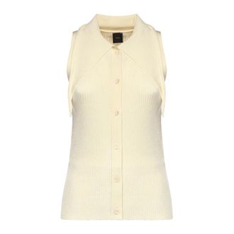 Pinko Shirts, female, Beige, Size: L Neck-tie Ribbed Tank Top
