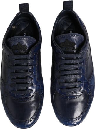 Dolce & Gabbana Dark Blue Leather Low Top Men Sneakers Shoes Crocodile