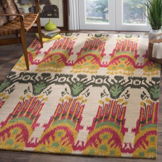 Safavieh Ikat Hand Made Area Rug, Beige / Yellow Bohemian Style Non-Shedding