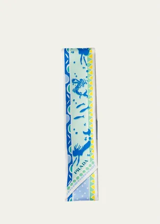 Prada Double Match Mermaid-Print Silk Twill Skinny Scarf