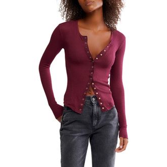 Free People Going Places Pointelle Stitch Snap Front Top in Acai at Nordstrom Rack, Size X-Large