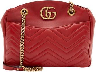 Gucci Red Matelasse Leather Gg Marmont Medium Open Shoulder Bag (Authentic Pre-Loved)