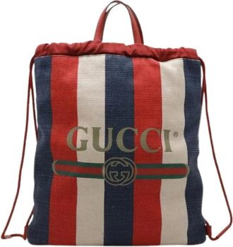 Gucci Pre-owned Print Canvas Leather Backpack - Dames - Vintage Rugzakken - Veelkleurig - ONE Size - Leer - Vintage