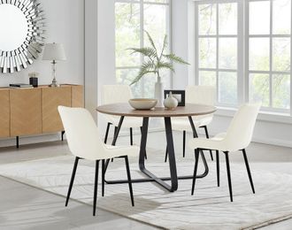 Furniturebox Santorini Brown Round Dining Table & 4 Pesaro Black Leg Chairs in Cream