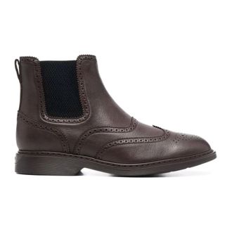 Hogan Brown Leather Chelsea Boot with Brogue Detailing