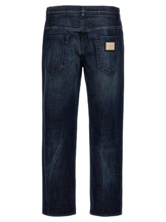 Dolce & Gabbana Frayed Side-Seam Stitching Jeans - Navy