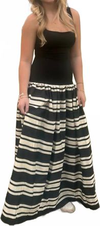 Olivaceous Striped Drop Waist Maxi Dress In Black/ Off-White