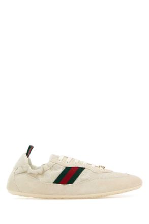 Gucci Ivory Gg Fabric And Suede Sneakers