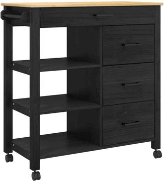 vidaXL Carro De Cocina Negro 88,5 X 40 X 84 Cm Madera De Pino Macizo Vidaxl