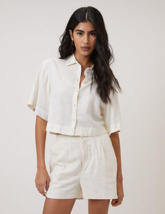 Nobody's Child Cream Linen-Blend Cropped Shirt