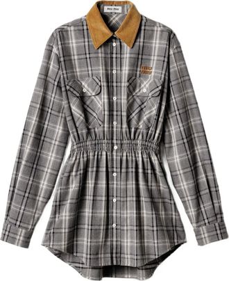 Miu Miu Geruite mini-jurk met knopen - Grijs