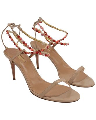 Aquazzura Womens Leather Livia 75 Beaded Sandal (Authentic Pre-Loved)