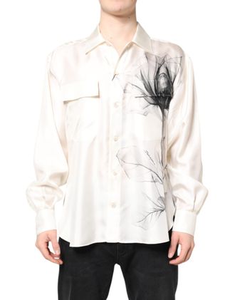 Dolce & Gabbana Ivory Silk Long Sleeves Men Casual Mens Shirt