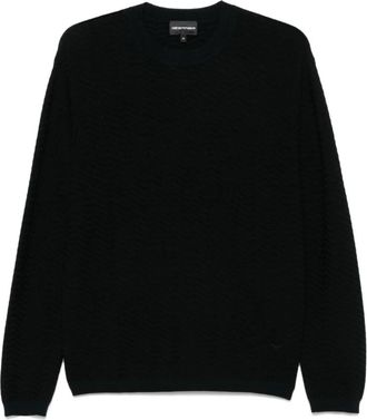 Emporio Armani Wool Blend Crewneck Sweater - Heren - Ronde hals truien - Blauw - M - Wol - Truien & Vesten