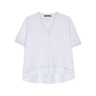 D.exterior T-Shirts, female, White, 2XL, White V-Neck Lurex Trim T-Shirt