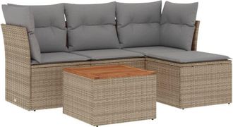 vidaXL Juego De Sof&aacute;s Jard&iacute;n Con Cojines Beige Mezcla 5 Pzas Rat&aacute;n Pe Vidaxl