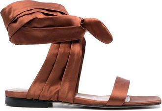The Attico ankle-tie flat sandals - women - Satin/Calf Leather/Goat Skin/Sheepskin - 39 - Brown