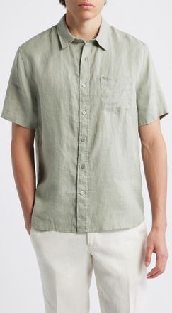 Vince Classic Fit Short Sleeve Linen Shirt in Matcha at Nordstrom, Size Xx-Large