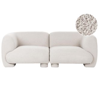 Beliani Sof&aacute; 2 Plazas De Boucl&eacute; Modular De Perfil Bajo Con Forma Curvada Estilo Org&aacute;nico Blanco Crema Mjalbi