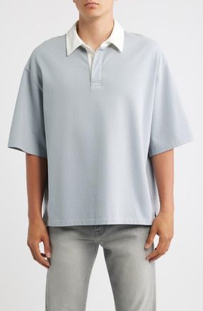 Frame Denim Cotton Half Placket Rugby Polo in Blue Grey at Nordstrom, Size Medium