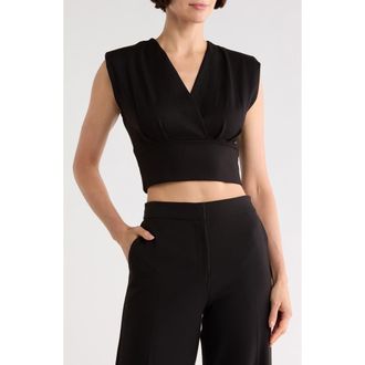 Patrizia Luca Cropped Surplice Top in Black at Nordstrom Rack, Size X-Large