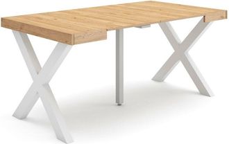 Skraut Home Skraut Home - Mesa Consola extensible, Mesa comedor plegable, 160, Para 8 comensales, Patas madera maciza, Estilo Moderno, Blanco y Gris Cemento