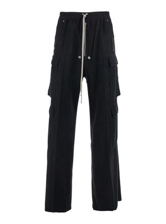 Rick Owens Cargo Belas Black Cargo Pants With Drawstring Waist And Cargo Pockets In Cotton Man
