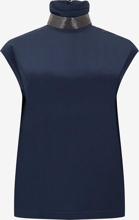 Brunello Cucinelli Seidentop mit Stehkragen Shiny