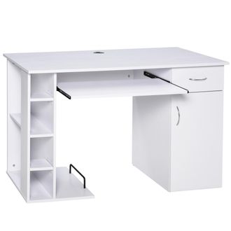 HOMCOM Scrivania Per Pc Ergonomica Con Mensole Piano Tastiera Estraibile Bianca - Homcom