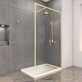 Aurlane Mampara De Ducha 120x200cm Acabado Oro Cepillado + Plato De Ducha Blanco 120x80x4cm