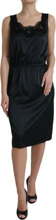 Dolce & Gabbana Womens Black Polyester Lace Trim Sheath Midi Dress Elastane