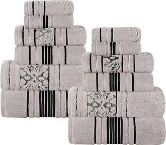 Superior Sadie Zero Twist Cotton Jacquard Floral Absorbent 12Pc Assorted Towel Set