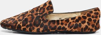 Jimmy Choo London Brown Leopard Calf Hair Wheel Smoking Slippers
