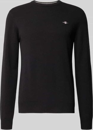 GANT Strickpullover aus reiner Lammwolle mit gerippten Abschlüssen in Black, Größe XXXL