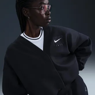 Nike Womens Nike Sportswear Phoenix Fleece Over-Oversized Graphic Cardigan in Black | HJ0946-010