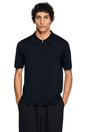 Sandro Knitted polo with zip collar in Black at Nordstrom, Size X-Large