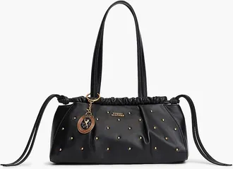 Tommy Hilfiger Womens Studded Leather Shoulder Bag - Black