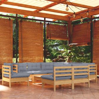 vidaXL Juego De Muebles De Jard&iacute;n 10 Pzas Y Cojines Madera Maciza Pino Vidaxl
