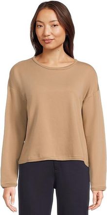 Eileen Fisher Round Neck Cropped Box Top Womens Clothing Biscuit : 1X, Cotton/Fleece/Lyocell
