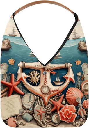 Generic Vintage Map Anchor Starfish Coral Reusable Lightweight Grocery Bags - Foldable Into Compact Pouch, Washable & Sturdy, Multipurpose for Shopping and Tr