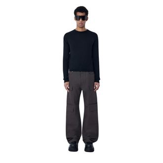 Rick Owens Round-neck Knitwear, male, Black, Size: 2XL Fine Knit Wool Sweater