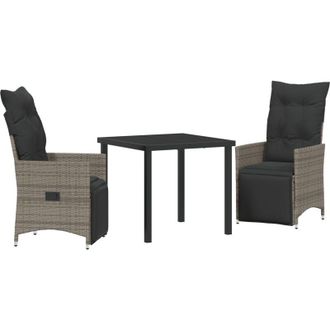 vidaXL Conjunto De Comedor De Jard&iacute;n Con Coj&iacute;n 3 Pcs Gris Polirat&aacute;n Vidaxl